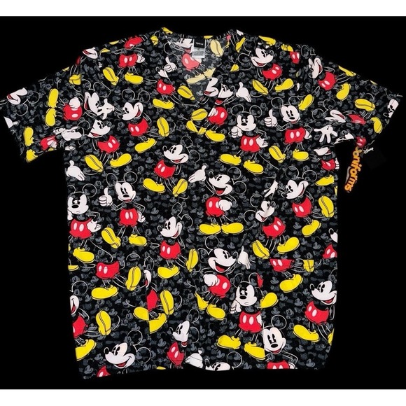 Disney Tops - Disney Mickey‎ Mouse Tooniforms Scrub Top Black AOP Sz XL New Unisex TF606
